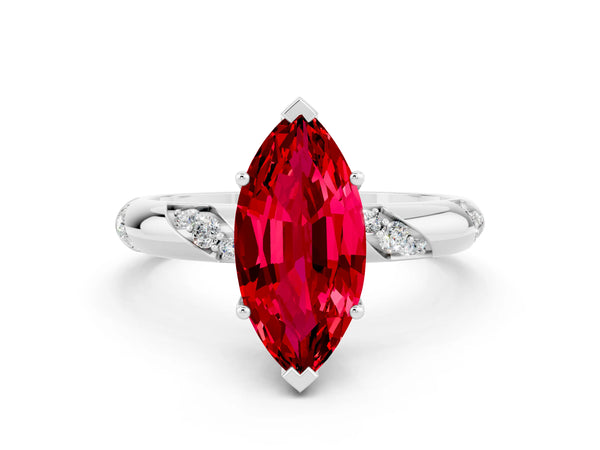 White gold Marquise Cut Solitaire Diamond Engagement Ring with Twisted Pave Band and Four-Prong Setting