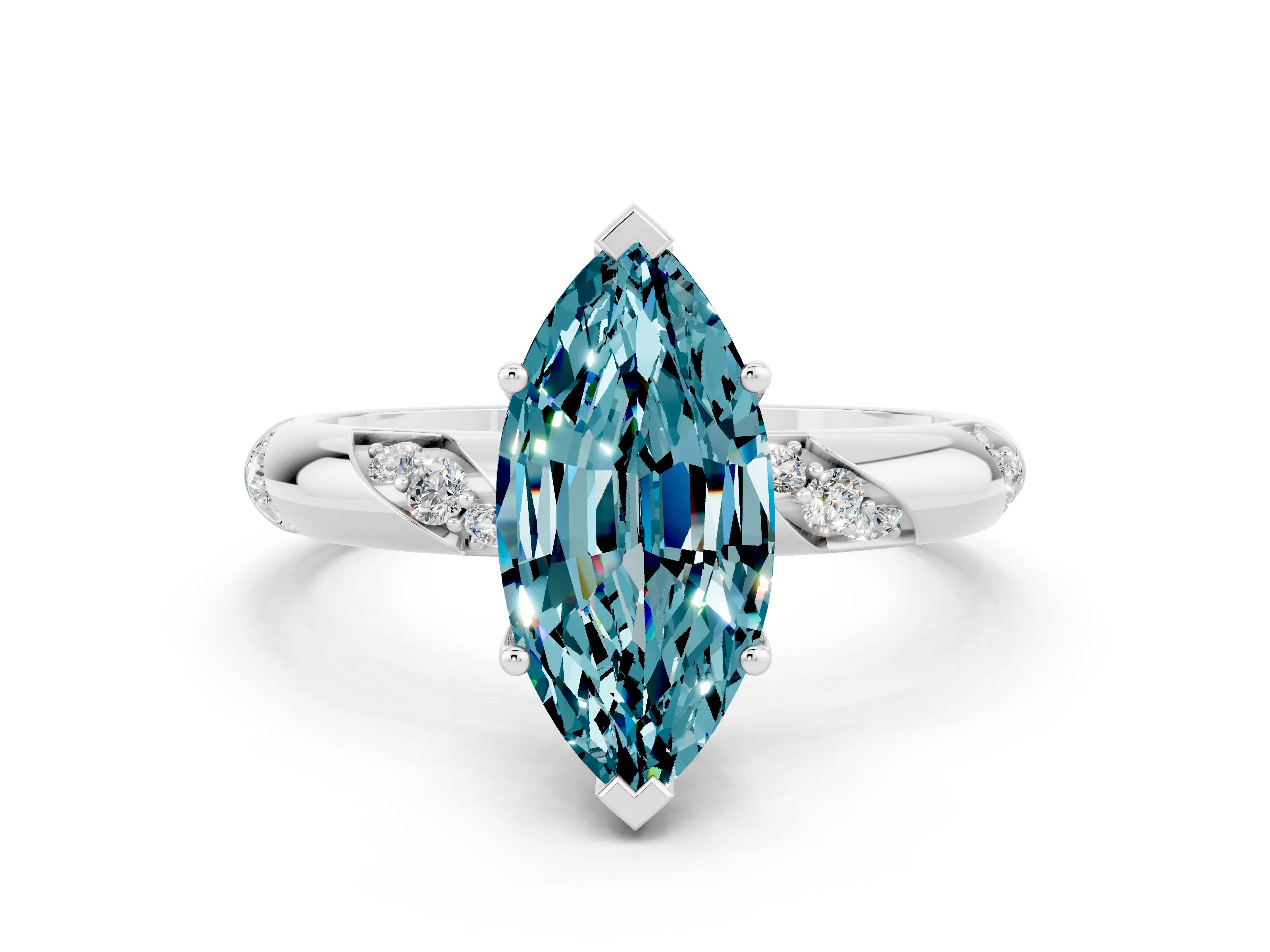 White gold Marquise Cut Solitaire Diamond Engagement Ring with Twisted Pave Band and Four-Prong Setting