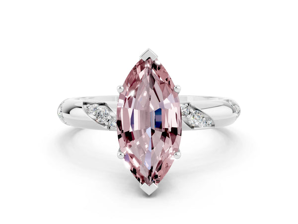 White gold Marquise Cut Solitaire Diamond Engagement Ring with Twisted Pave Band and Four-Prong Setting