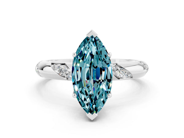 White gold Marquise Cut Solitaire Diamond Engagement Ring with Twisted Pave Band and Four-Prong Setting