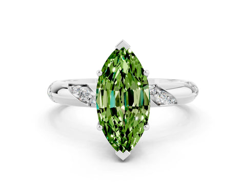 White gold Marquise Cut Solitaire Diamond Engagement Ring with Twisted Pave Band and Four-Prong Setting