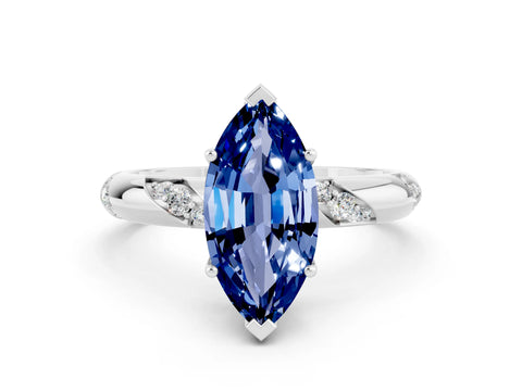 White gold Marquise Cut Solitaire Diamond Engagement Ring with Twisted Pave Band and Four-Prong Setting