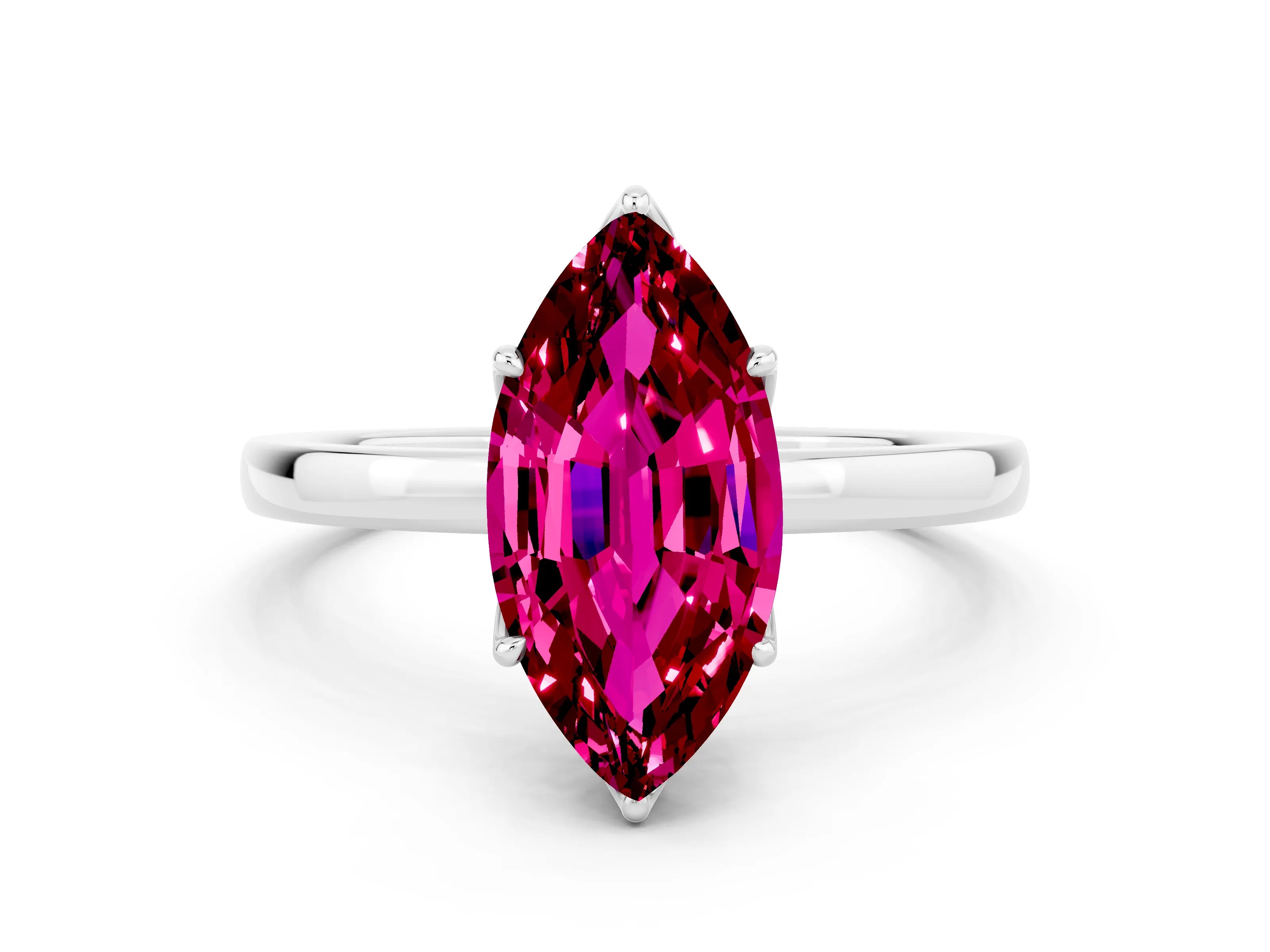 White gold Marquise Cut Solitaire Diamond Ring with Thin Band and Four-Prong Setting