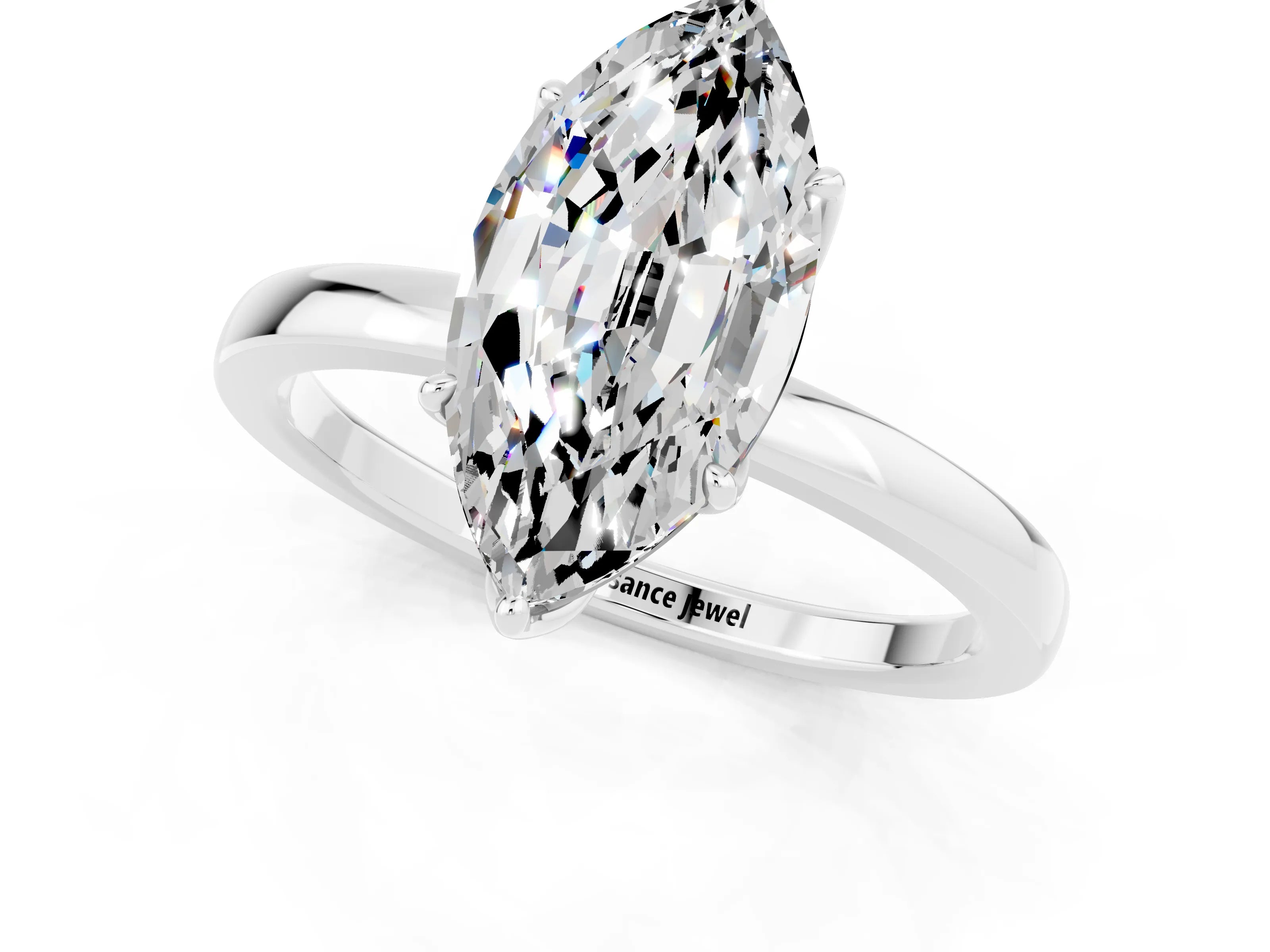 White gold Marquise Cut Solitaire Diamond Ring with Thin Band and Four-Prong Setting_1
