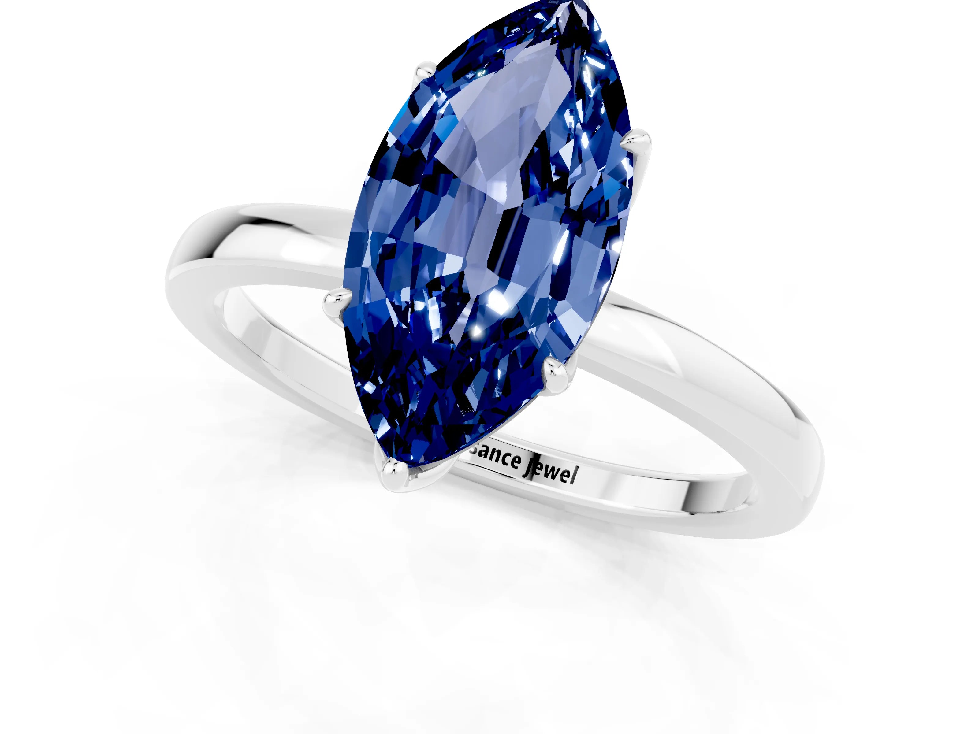 White gold Marquise Cut Solitaire Diamond Ring with Thin Band and Four-Prong Setting_1