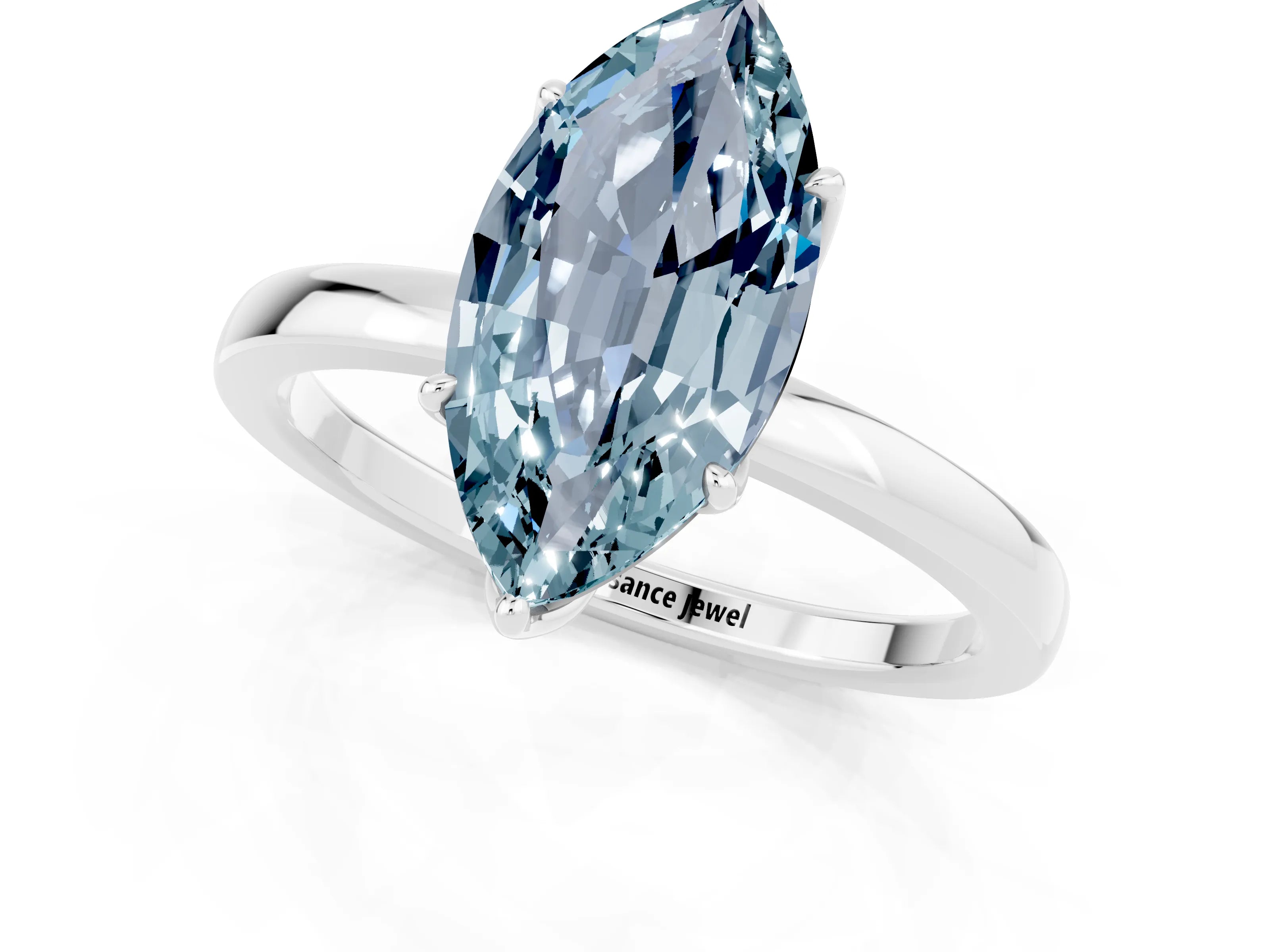 White gold Marquise Cut Solitaire Diamond Ring with Thin Band and Four-Prong Setting_1