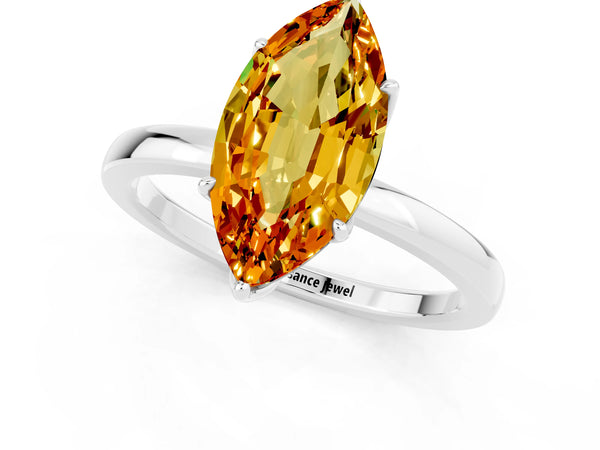 Silver Marquise Cut Citrine Solitaire Ring with Thin Band and Prong Setting
