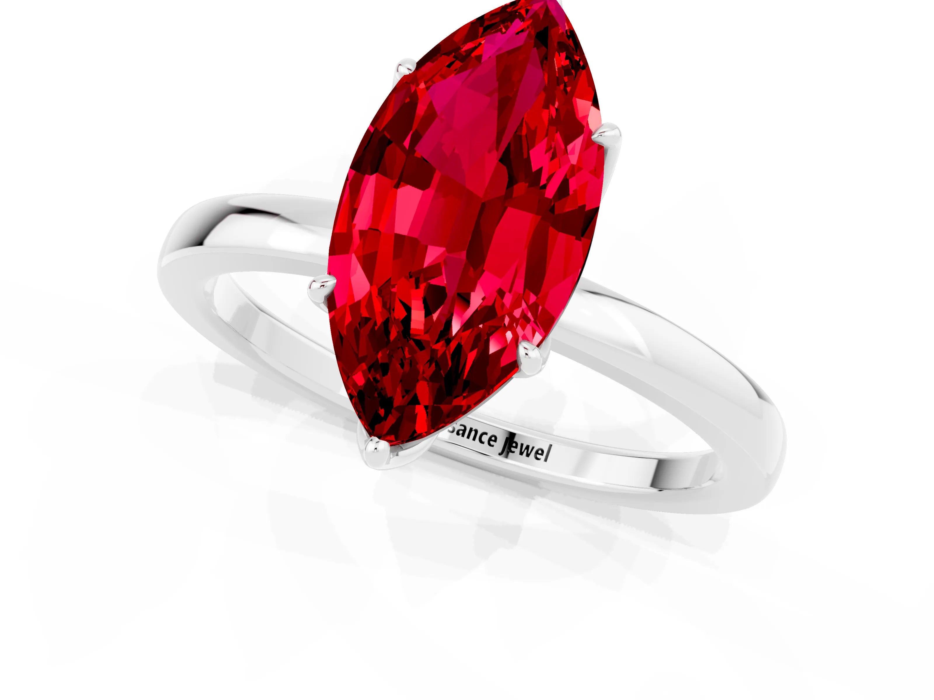 White gold Marquise Cut Solitaire Diamond Ring with Thin Band and Four-Prong Setting_1