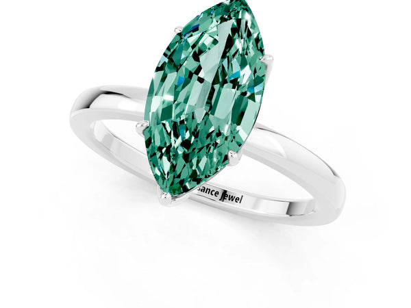 White gold Marquise Cut Green Sapphire Solitaire Ring with Thin Band and Prong Setting
