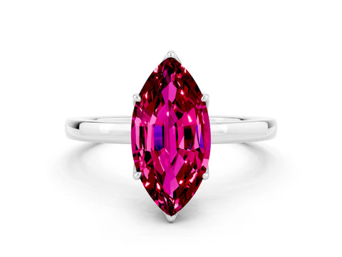 White gold Marquise Cut Solitaire Diamond Ring with Thin Band and Four-Prong Setting