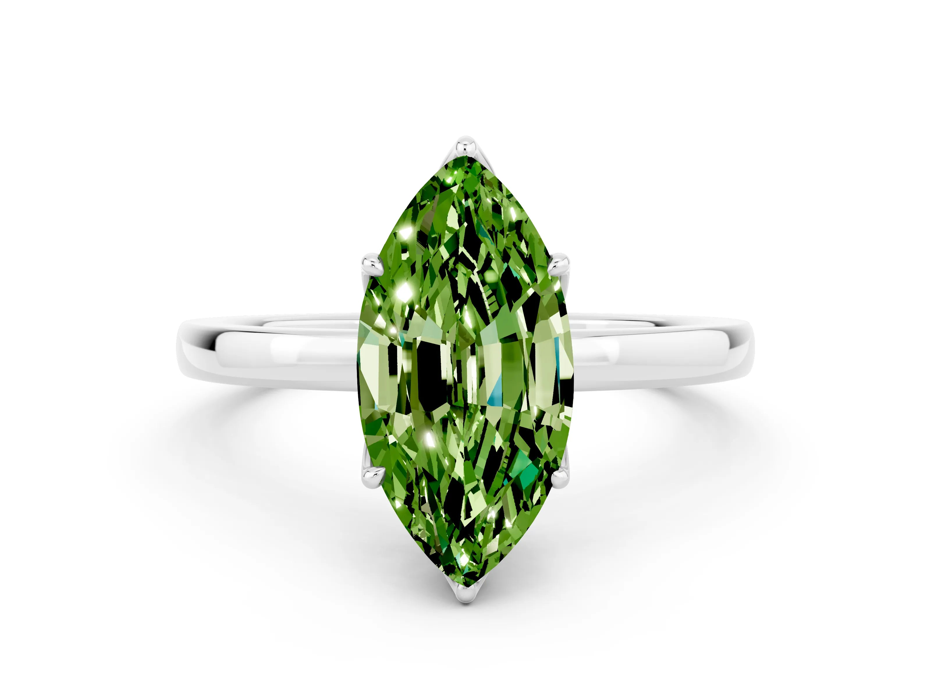 White gold Marquise Cut Solitaire Diamond Ring with Thin Band and Four-Prong Setting