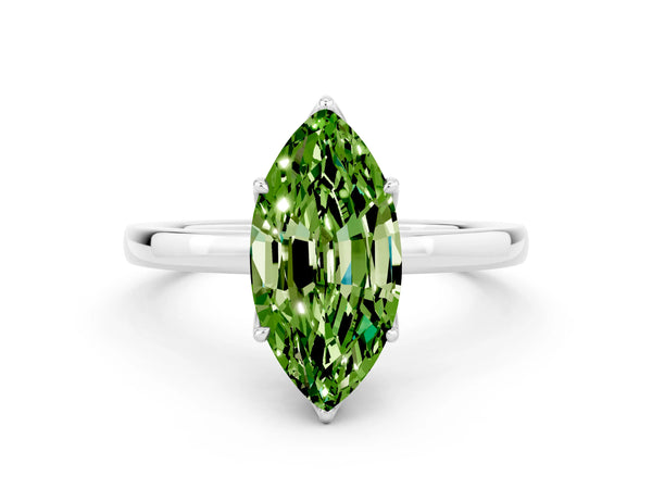 Platinum Marquise Cut Solitaire Diamond Ring with Thin Band and Four-Prong Setting