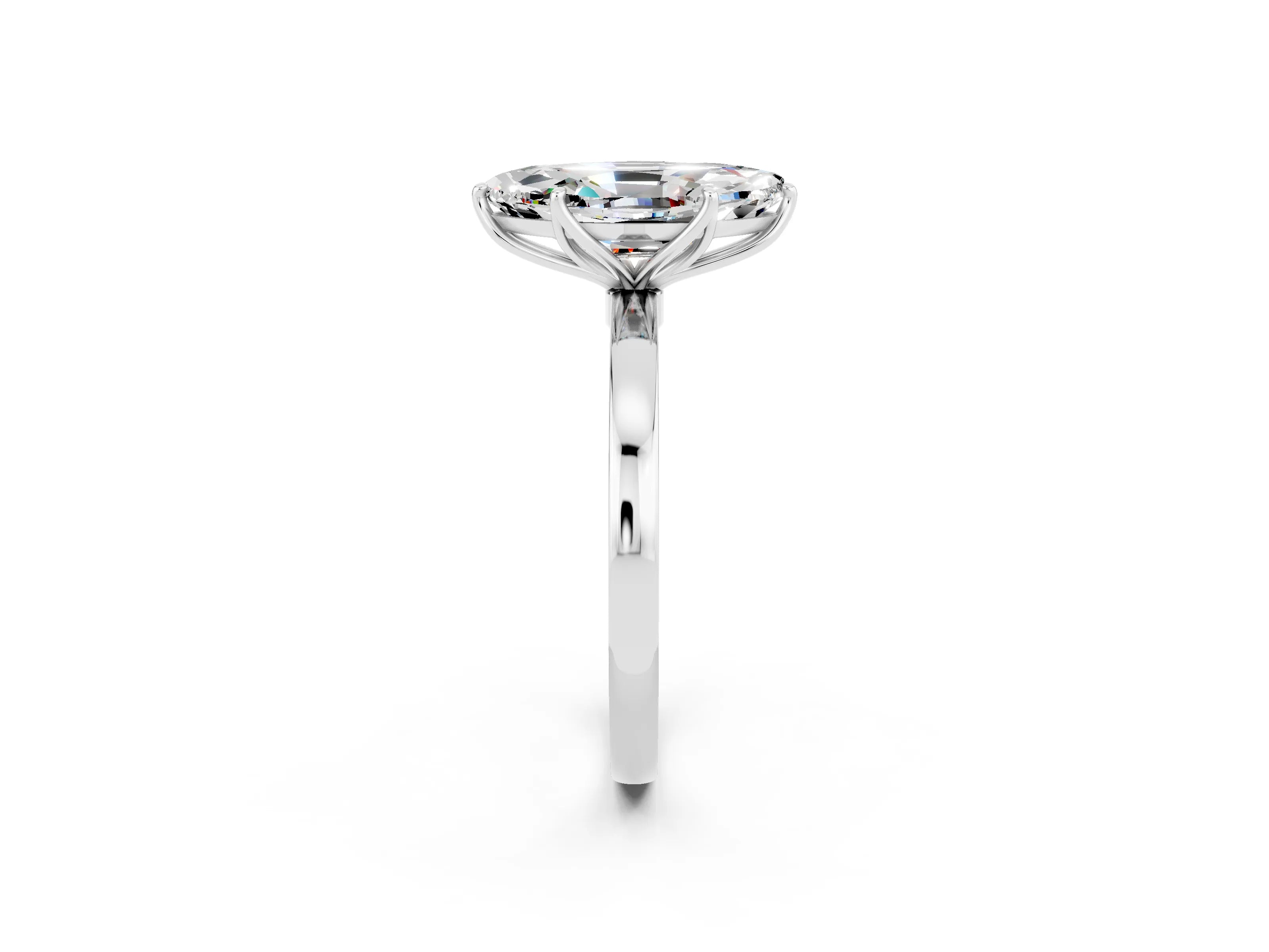White gold Marquise Cut Solitaire Diamond Ring with Thin Band and Four-Prong Setting_2