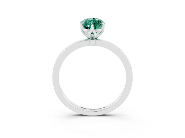 Platinum Marquise Cut Green Sapphire Solitaire Ring with Thin Band and Prong Setting