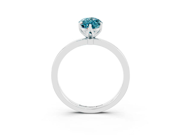 Silver Marquise Cut Solitaire Diamond Ring with Thin Band and Four-Prong Setting