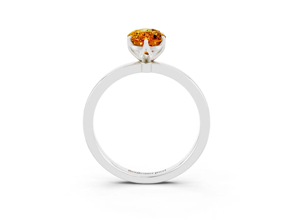 White gold Marquise Cut Citrine Solitaire Ring with Thin Band and Prong Setting