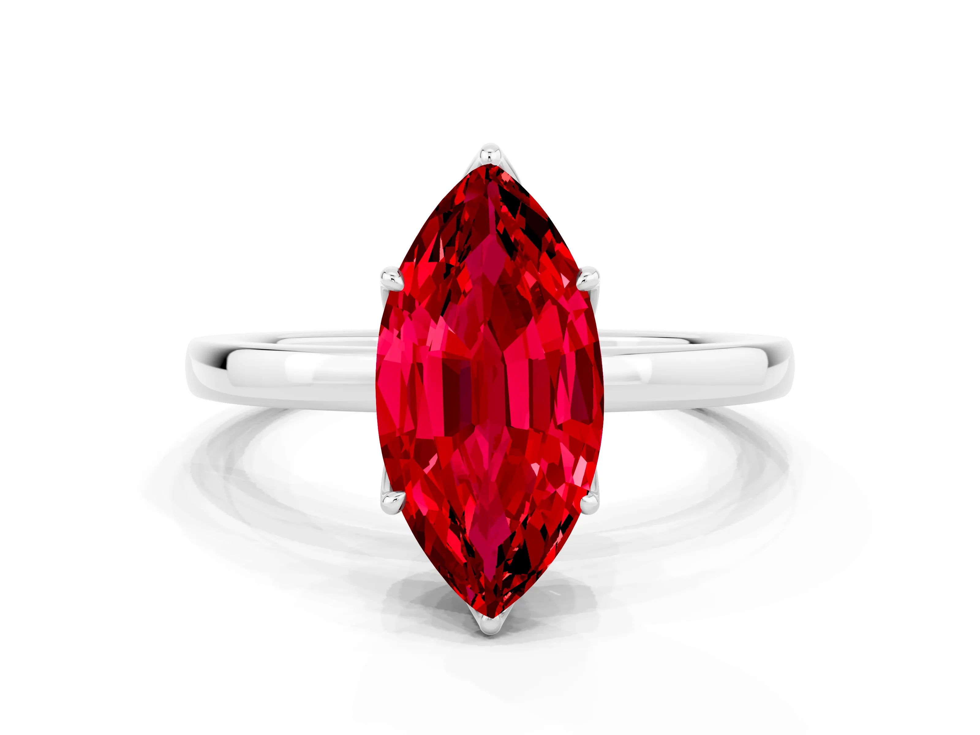 White gold Marquise Cut Solitaire Diamond Ring with Thin Band and Four-Prong Setting