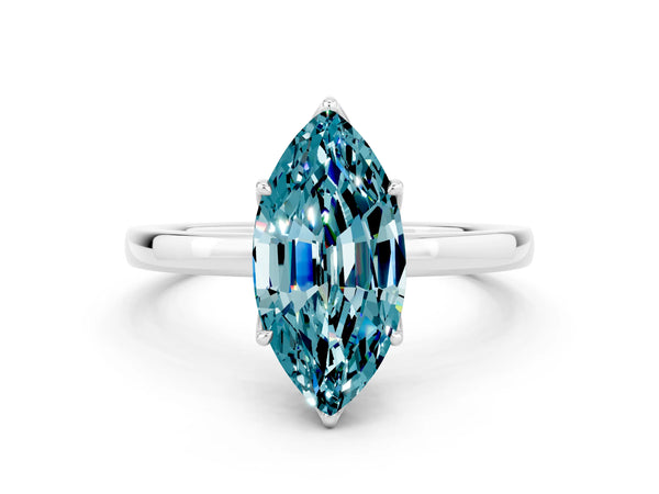 White gold Marquise Cut Solitaire Diamond Ring with Thin Band and Four-Prong Setting