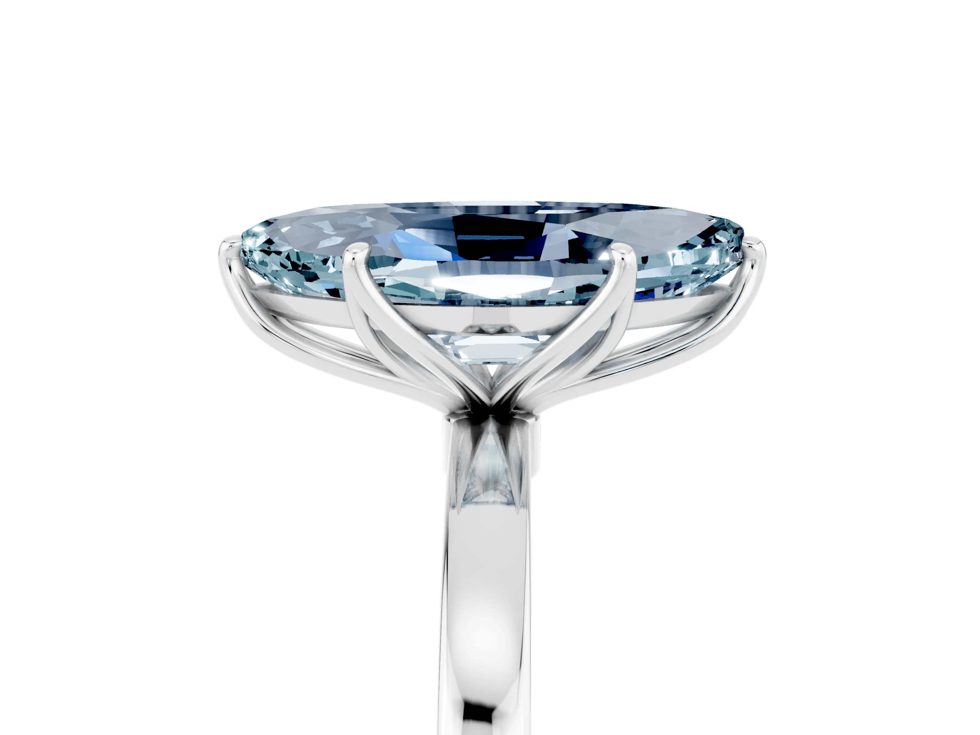 White gold Marquise Cut Solitaire Diamond Ring with Thin Band and Four-Prong Setting_5