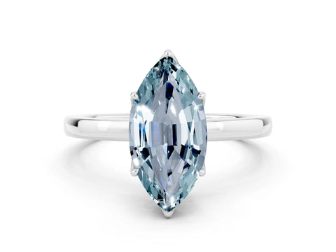 White gold Marquise Cut Solitaire Diamond Ring with Thin Band and Four-Prong Setting