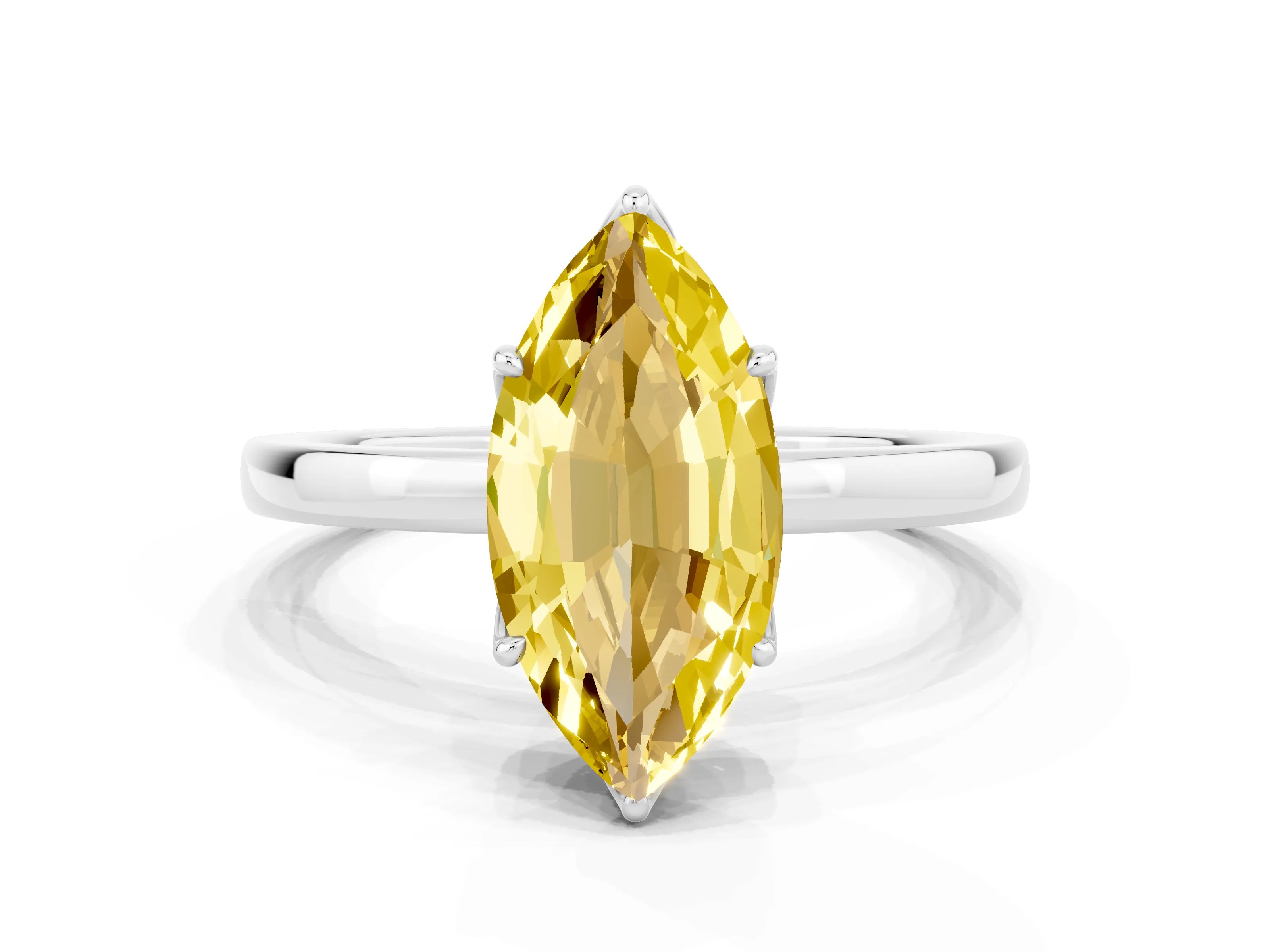 White gold Marquise Cut Solitaire Diamond Ring with Thin Band and Four-Prong Setting