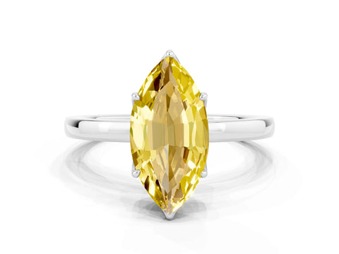 White gold Marquise Cut Solitaire Diamond Ring with Thin Band and Four-Prong Setting