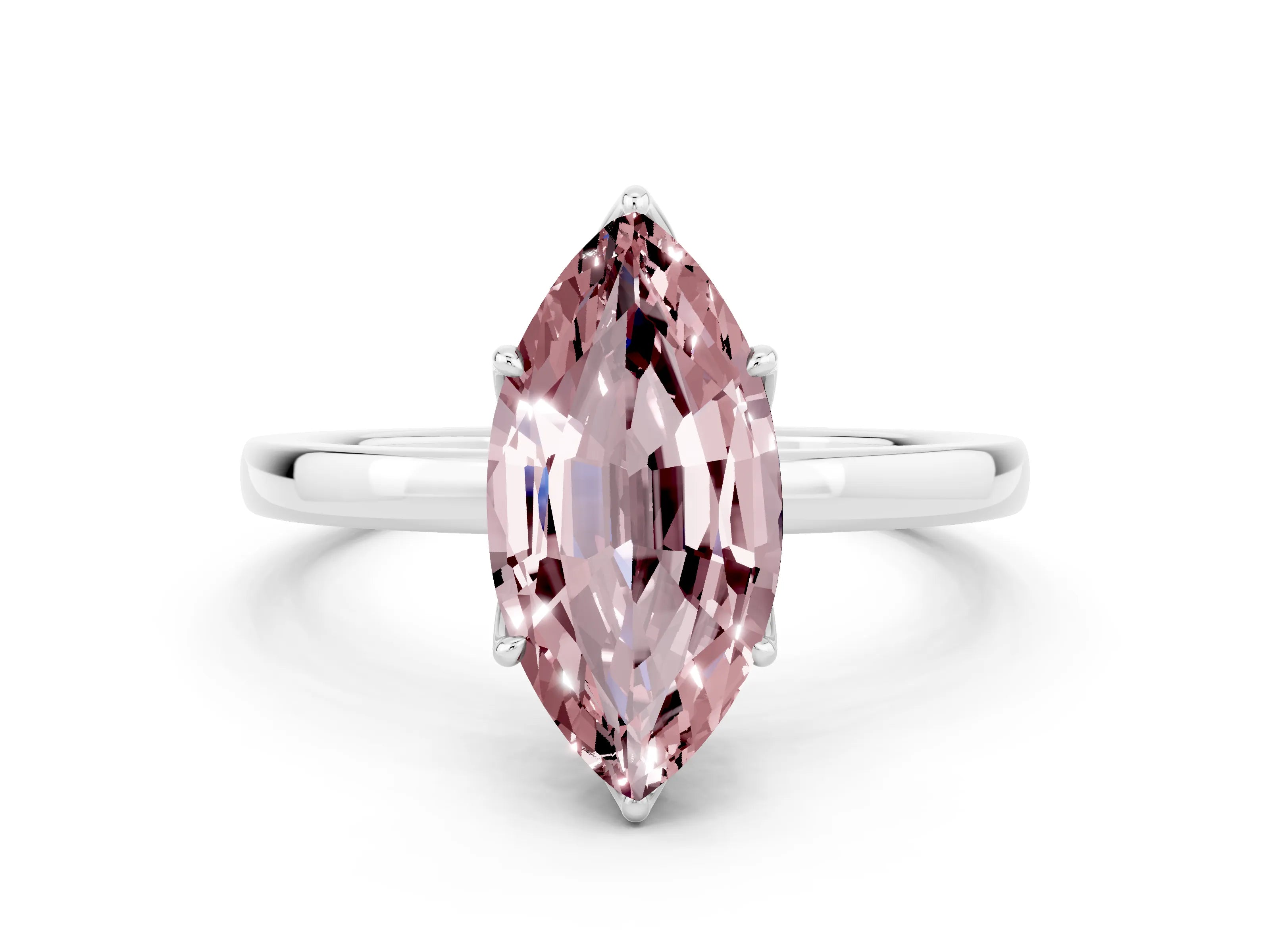 White gold Marquise Cut Solitaire Diamond Ring with Thin Band and Four-Prong Setting