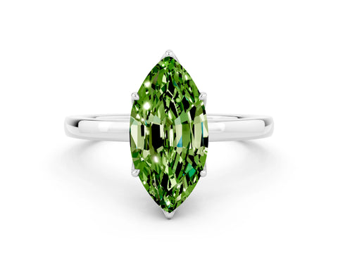 White gold Marquise Cut Solitaire Diamond Ring with Thin Band and Four-Prong Setting