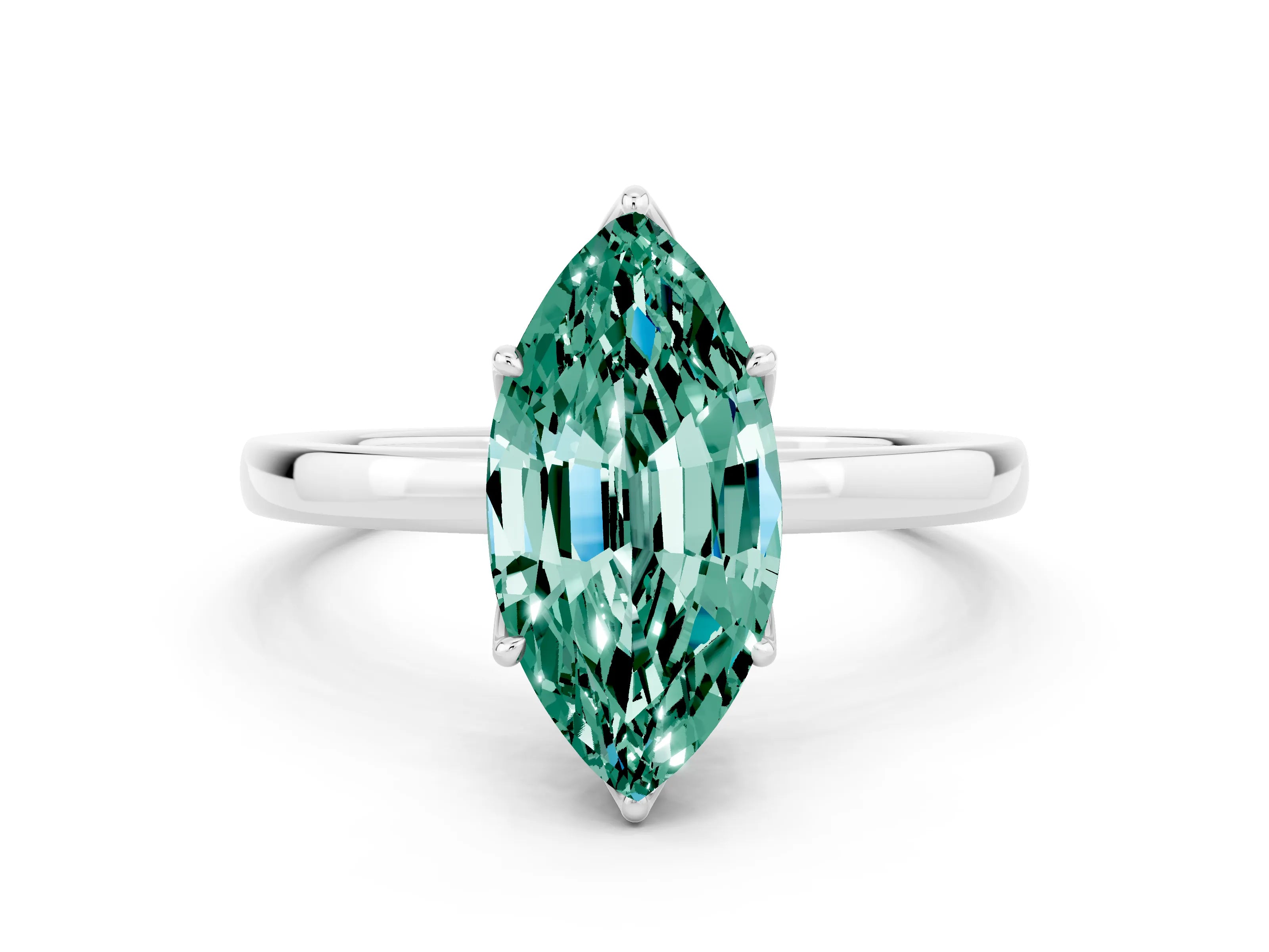 White gold Marquise Cut Solitaire Diamond Ring with Thin Band and Four-Prong Setting