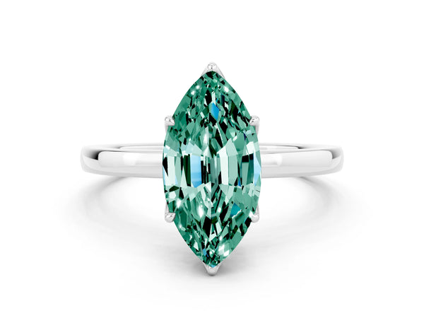 Platinum Marquise Cut Green Sapphire Solitaire Ring with Thin Band and Prong Setting