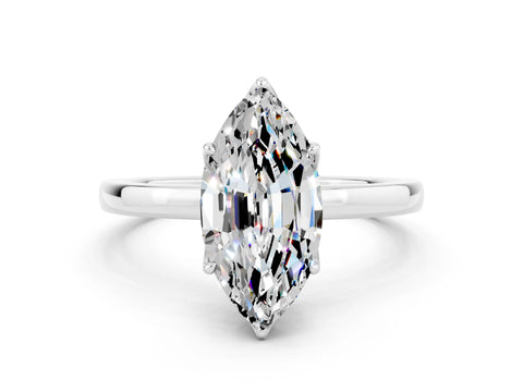 White gold Marquise Cut Solitaire Diamond Ring with Thin Band and Four-Prong Setting