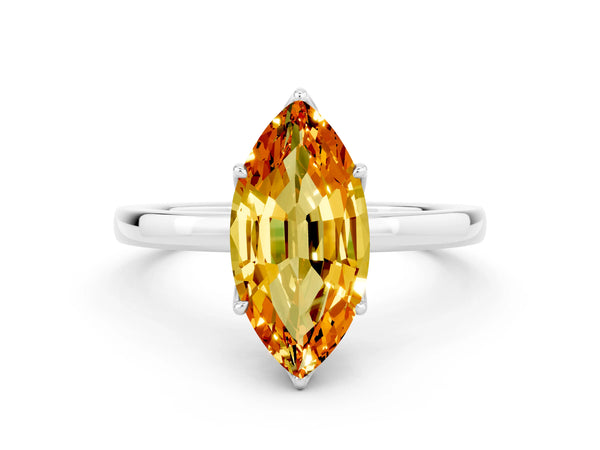 Platinum Marquise Cut Citrine Solitaire Ring with Thin Band and Prong Setting