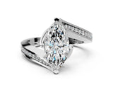 White gold Marquise Cut Solitaire Diamond Twist Band with Pavé Setting and Four-Prong Setting_7