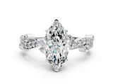 White gold Marquise Cut Solitaire Diamond Twisted Band with Pave Setting_86