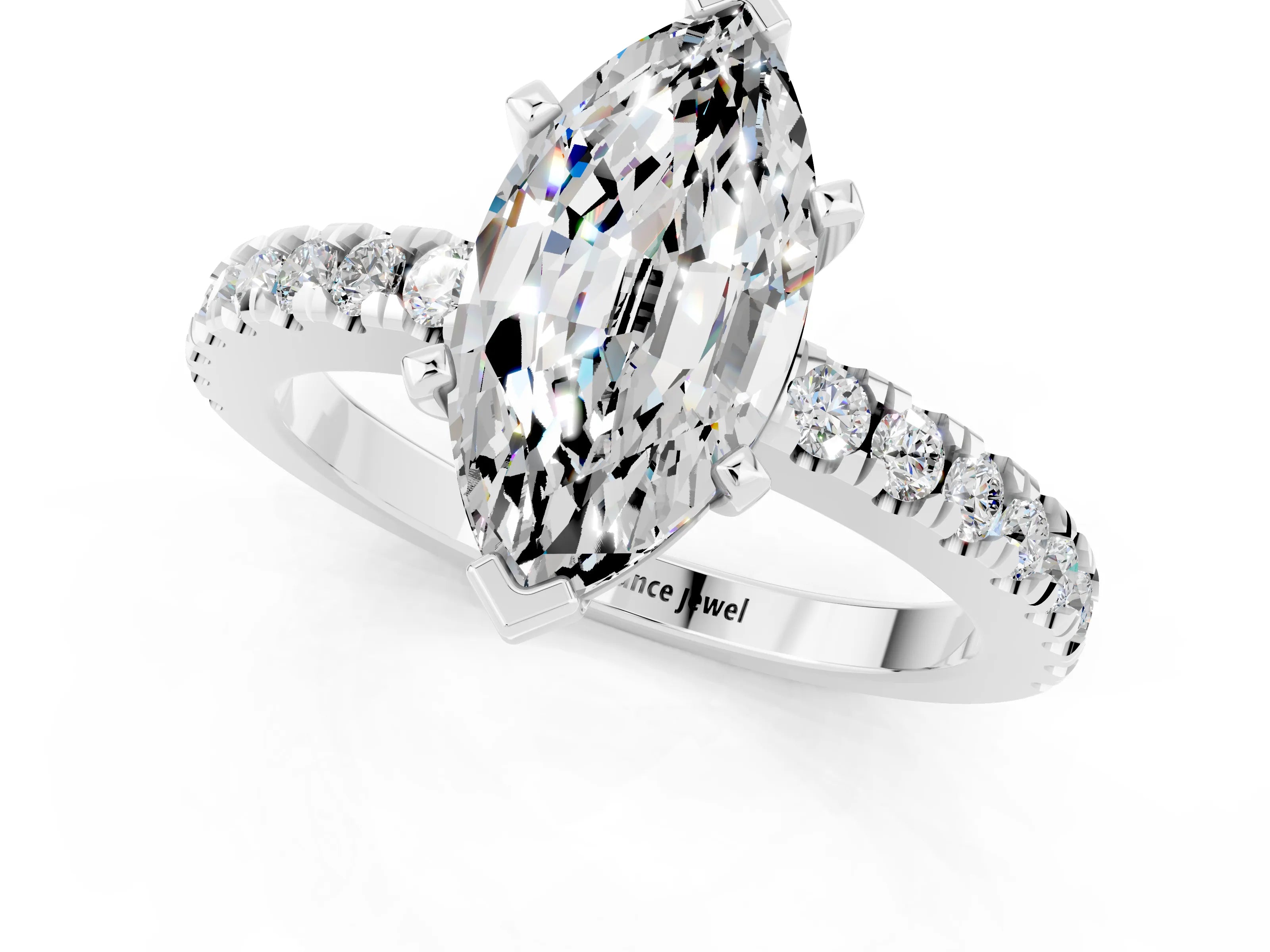 White gold Marquise Cut Solitaire Diamond with Pavé Band and Four-Prong Setting_1