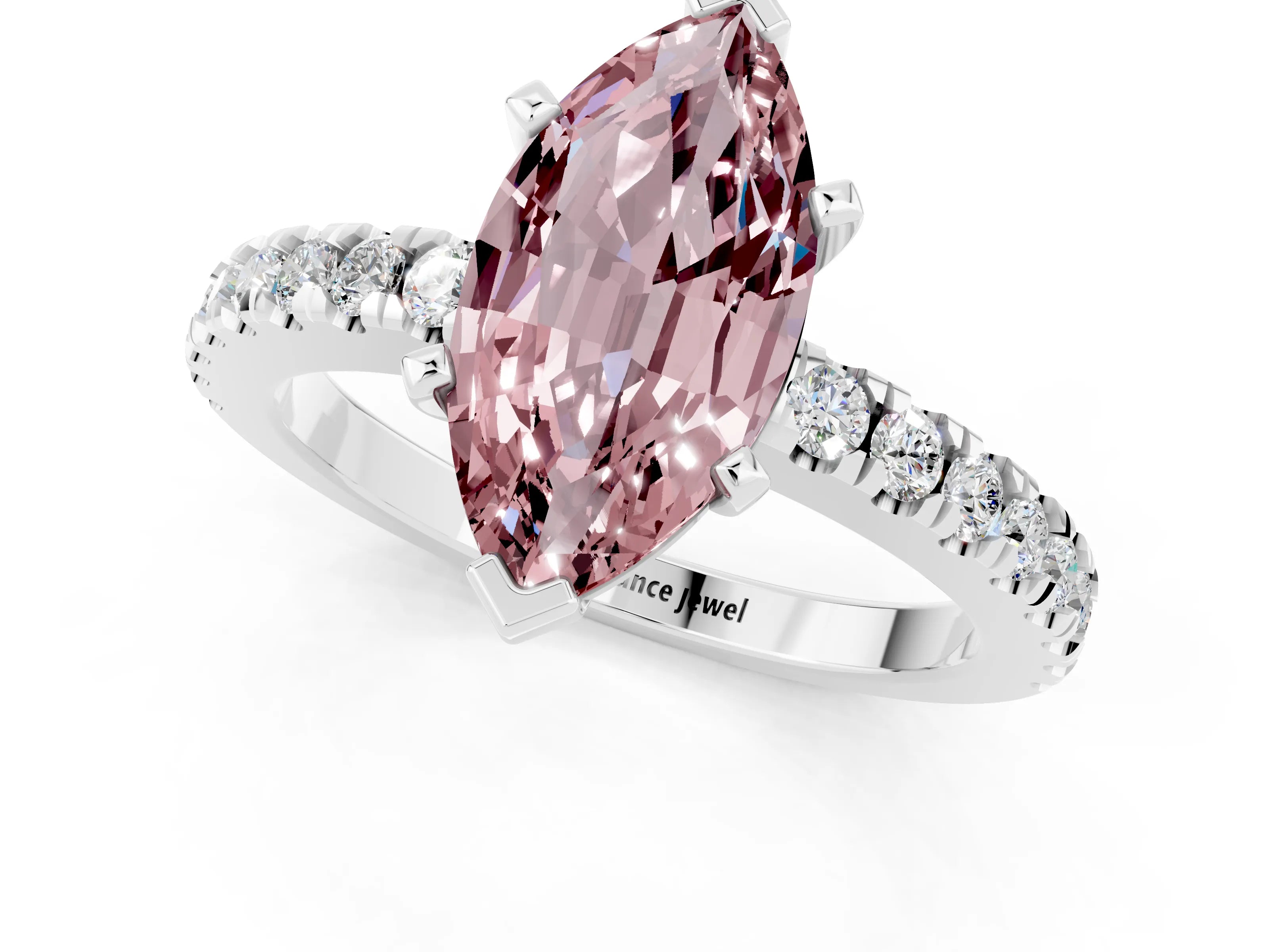 White gold Marquise Cut Solitaire Diamond with Pavé Band and Four-Prong Setting_1