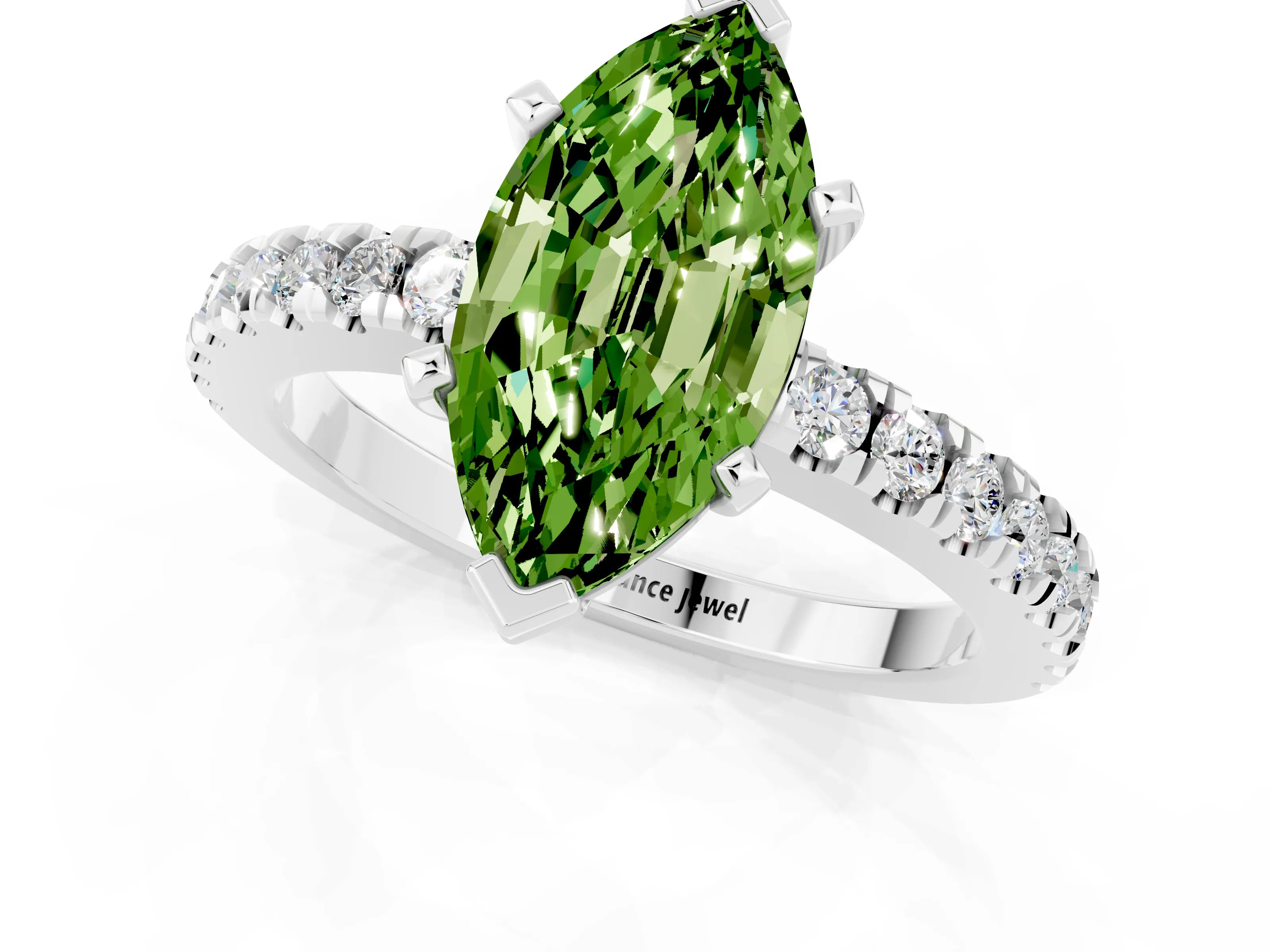 White gold Marquise Cut Solitaire Diamond with Pavé Band and Four-Prong Setting_1