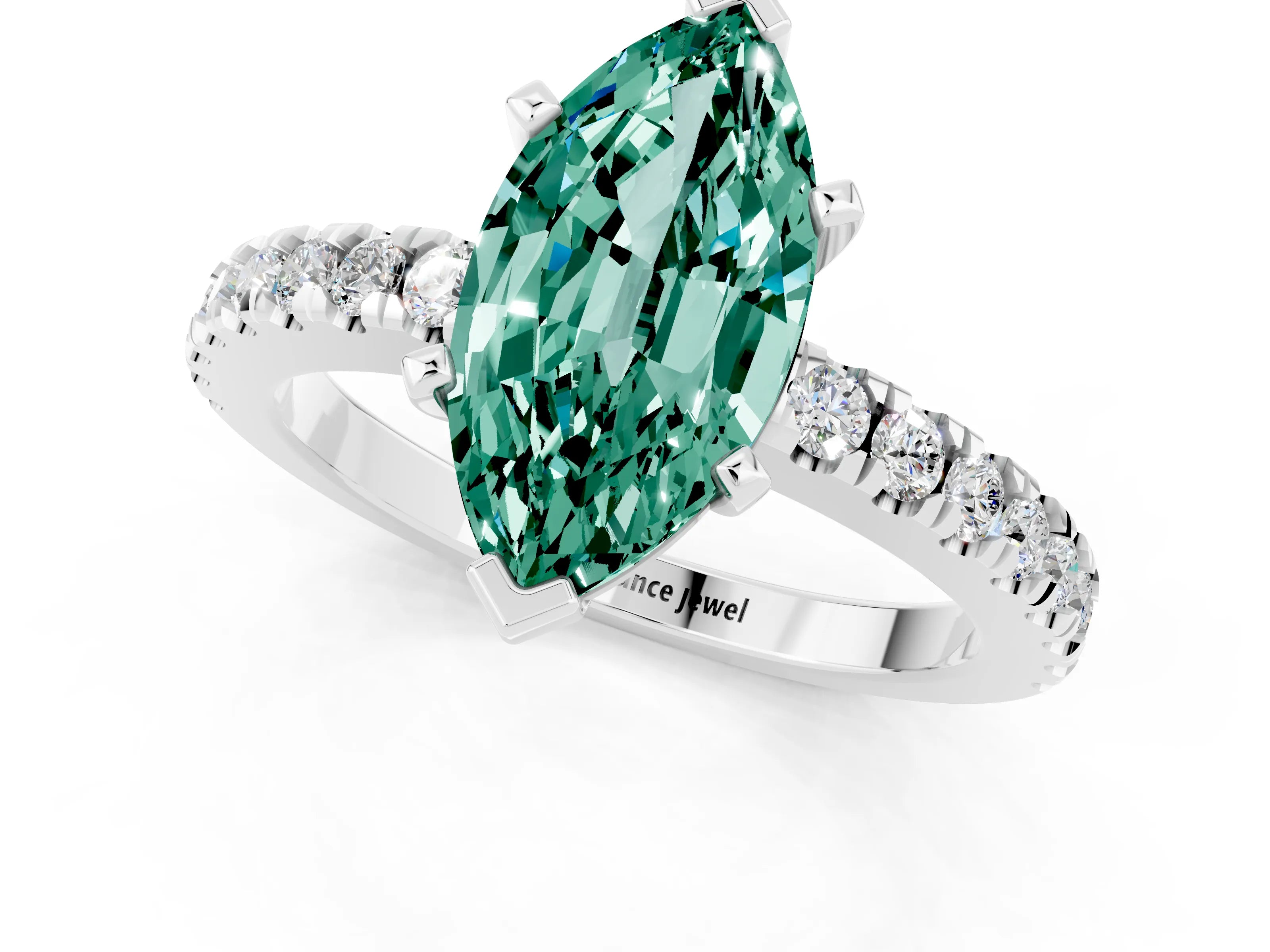 White gold Marquise Cut Solitaire Diamond with Pavé Band and Four-Prong Setting_1