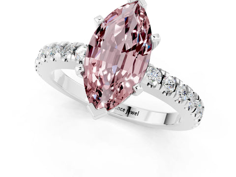 White gold Marquise Cut Solitaire Diamond with Pavé Band and Four-Prong Setting_1
