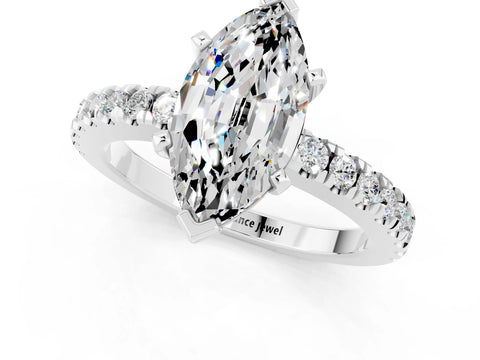 White gold Marquise Cut Solitaire Diamond with Pavé Band and Four-Prong Setting_1