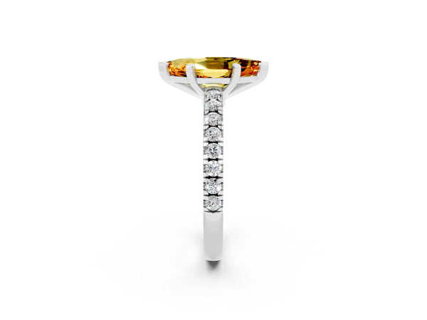 Silver Marquise Cut Solitaire Citrine with Pavé Band and Four-Prong Setting
