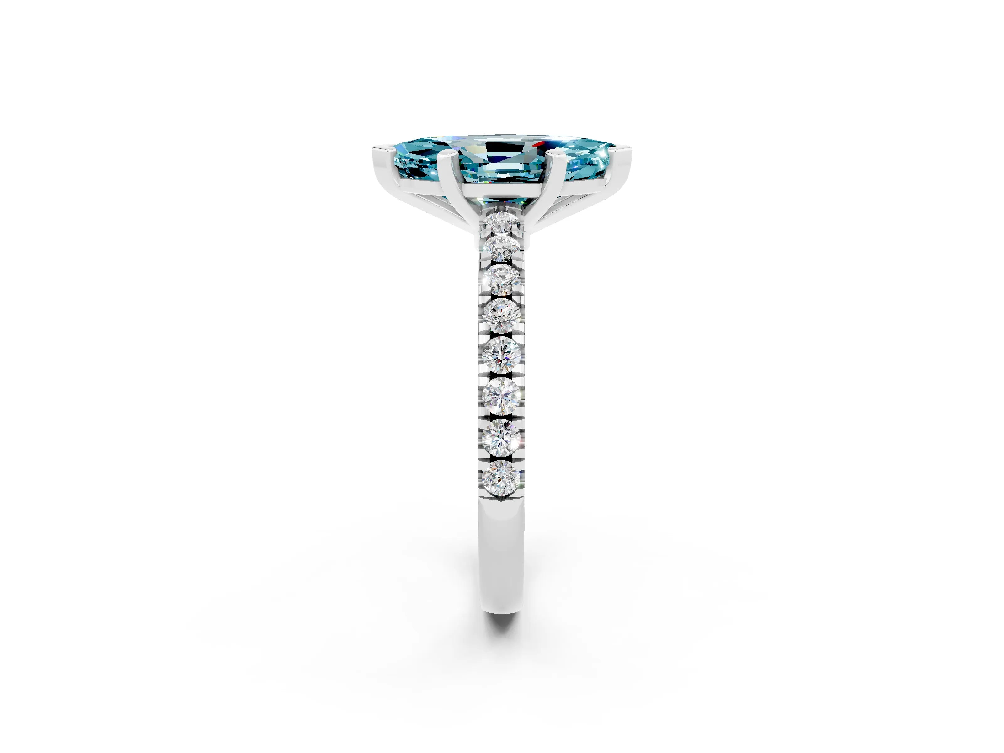 White gold Marquise Cut Solitaire Diamond with Pavé Band and Four-Prong Setting_2