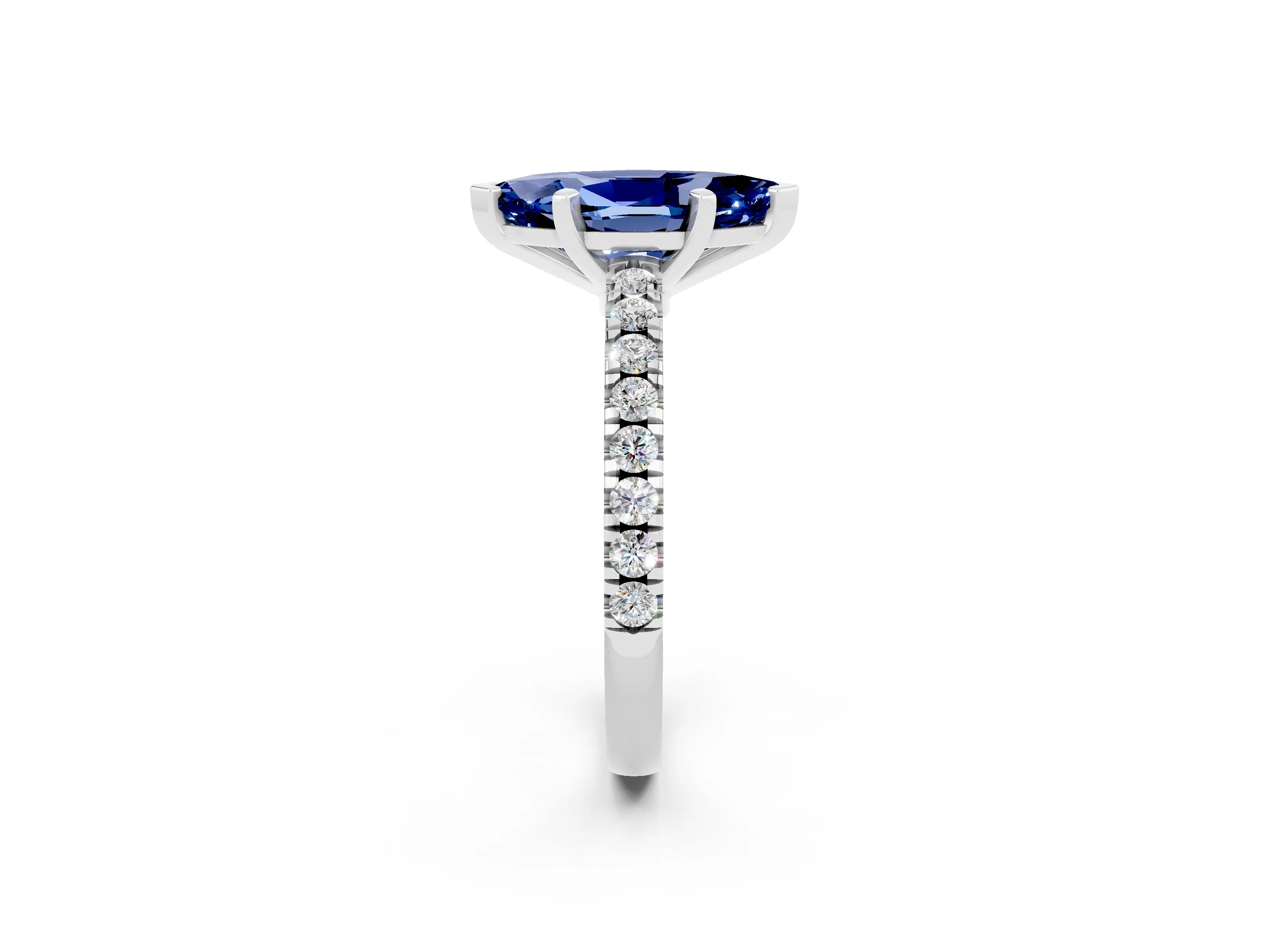 White gold Marquise Cut Solitaire Diamond with Pavé Band and Four-Prong Setting_2