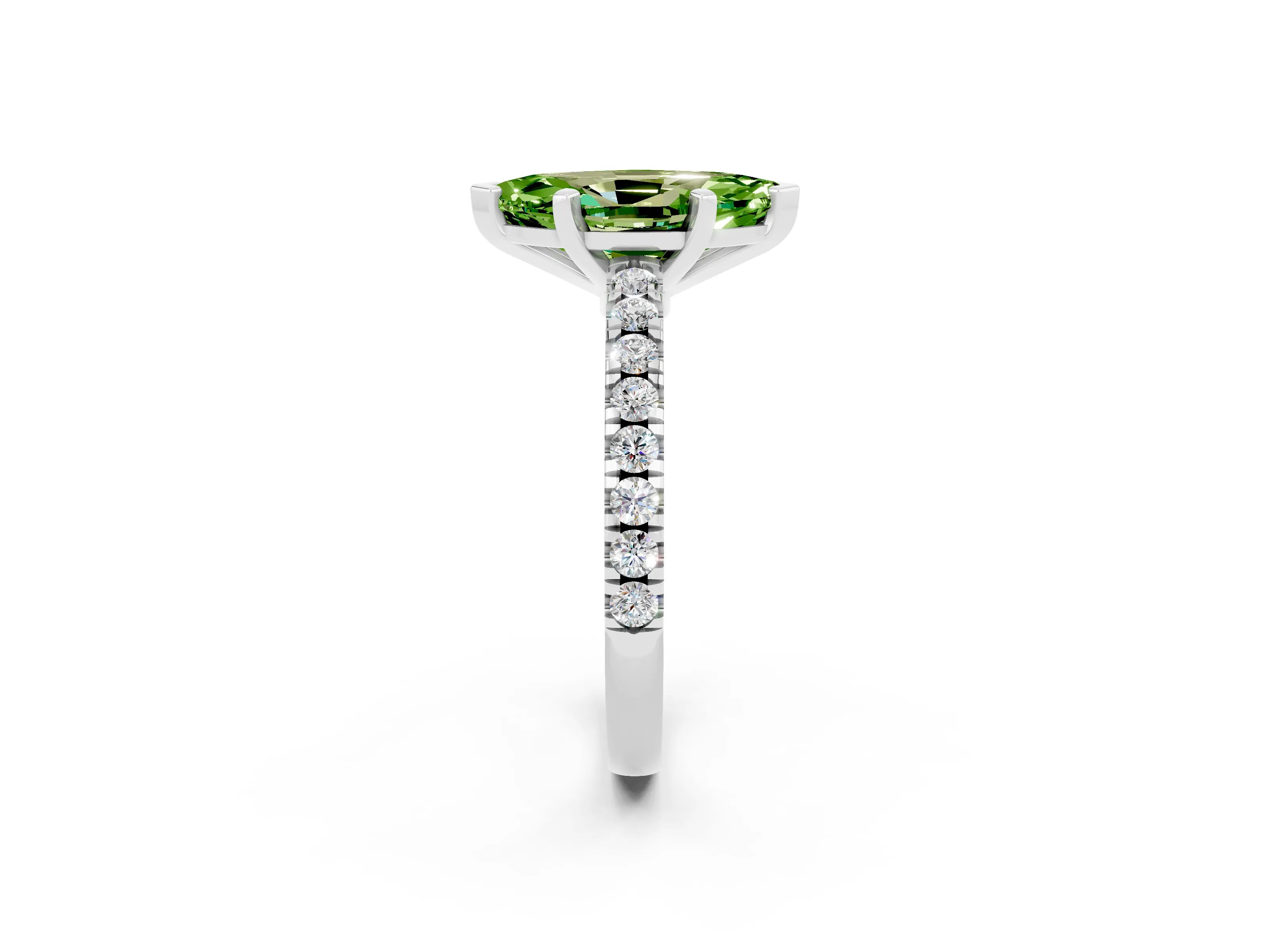 White gold Marquise Cut Solitaire Diamond with Pavé Band and Four-Prong Setting_2