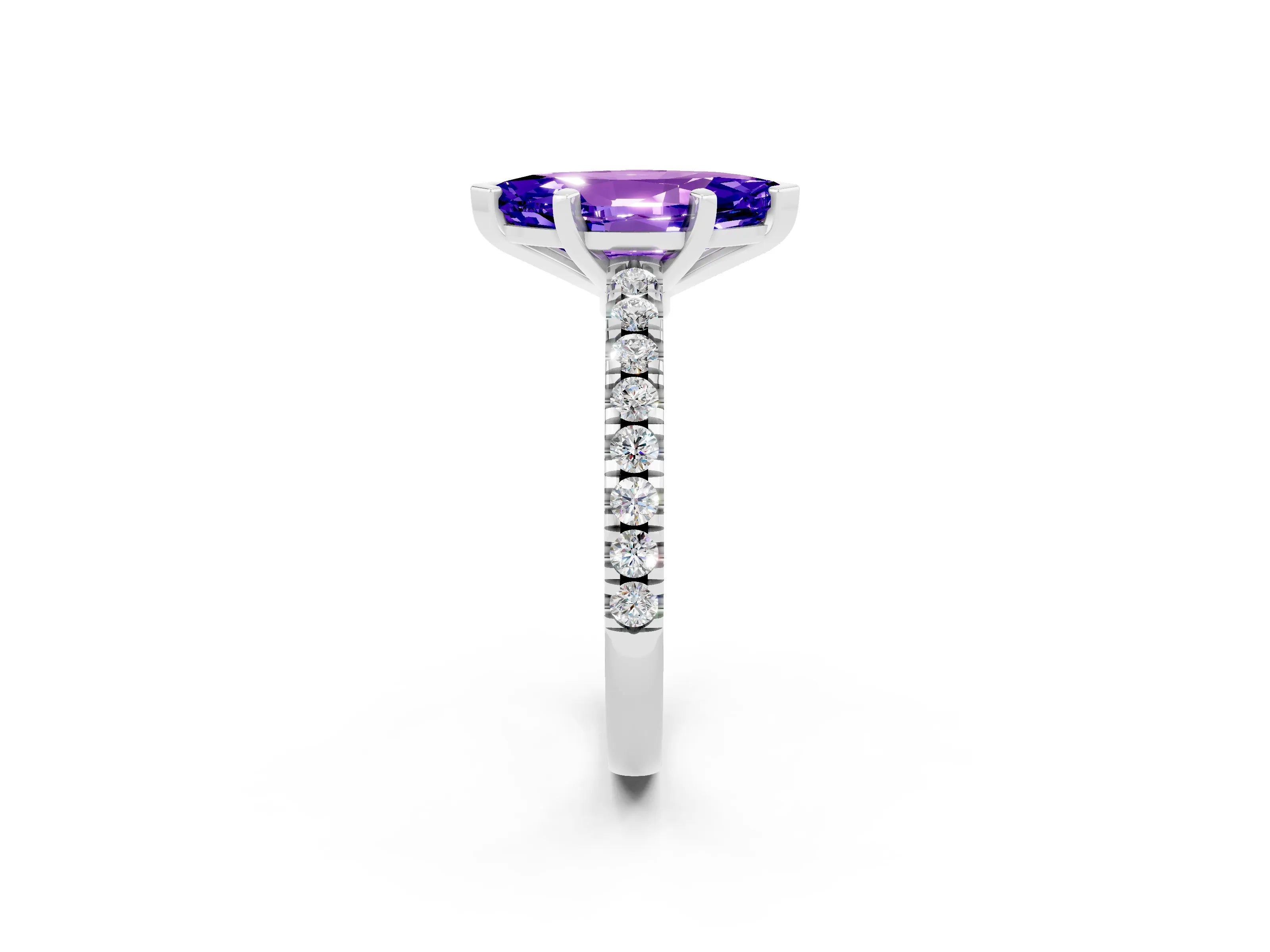 White gold Marquise Cut Solitaire Diamond with Pavé Band and Four-Prong Setting_2