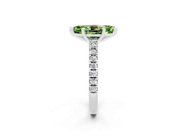 White gold Marquise Cut Solitaire Peridot with Pavé Band and Four-Prong Setting