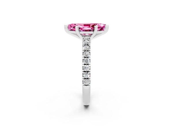 White gold Marquise Cut Solitaire Pink Sapphire with Pavé Band and Four-Prong Setting