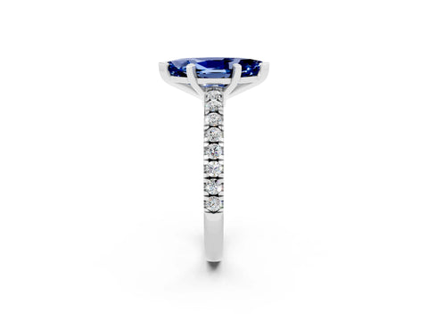 White gold Marquise Cut Solitaire Diamond with Pavé Band and Four-Prong Setting_2