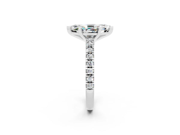 Silver Marquise Cut Solitaire Moissanite with Pavé Band and Four-Prong Setting
