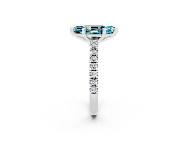 White gold Marquise Cut Solitaire Diamond with Pavé Band and Four-Prong Setting
